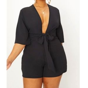 Plus Black Tie Waist Romper